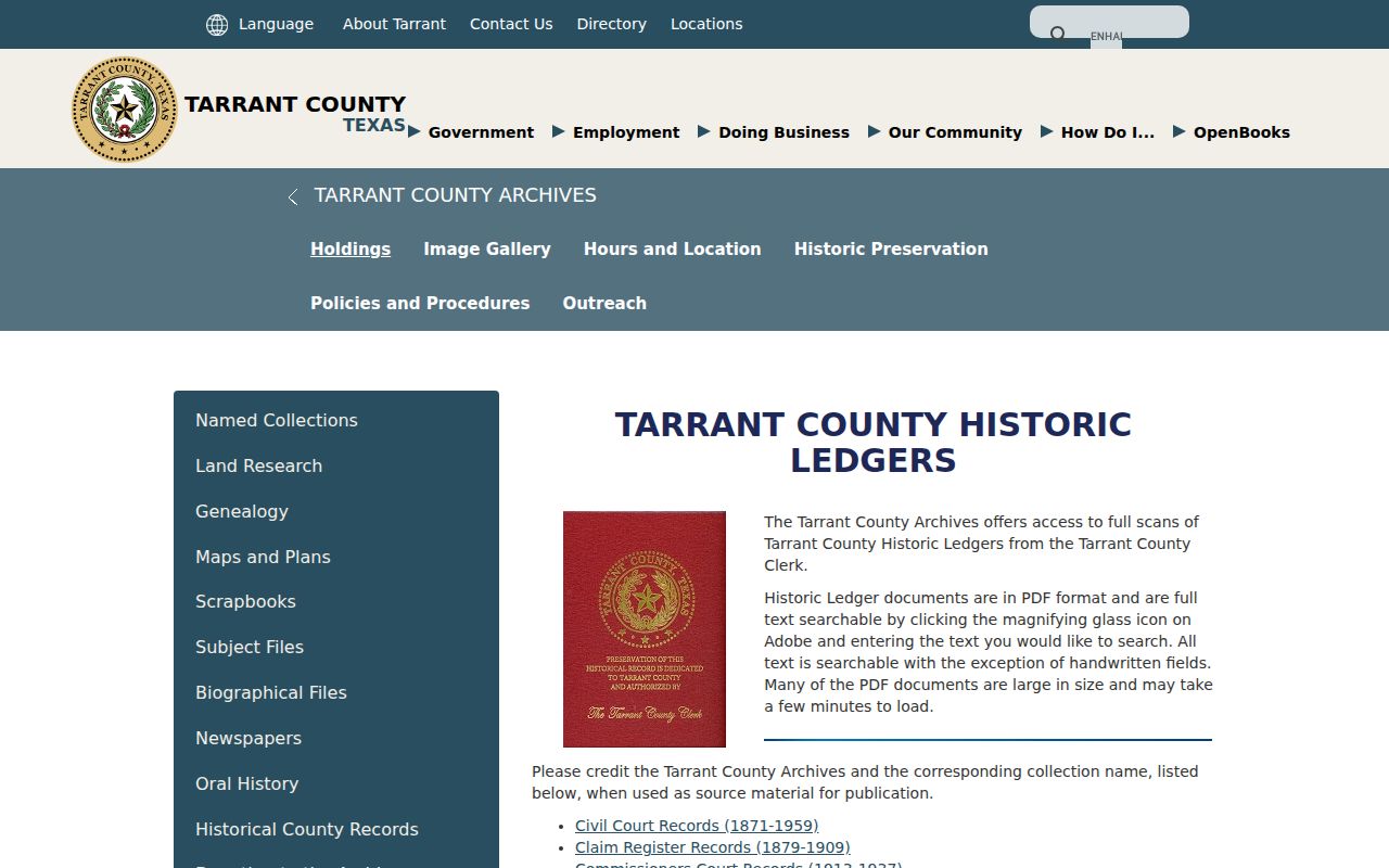 Hurst city directory historical context in Tarrant County Archives ledgers