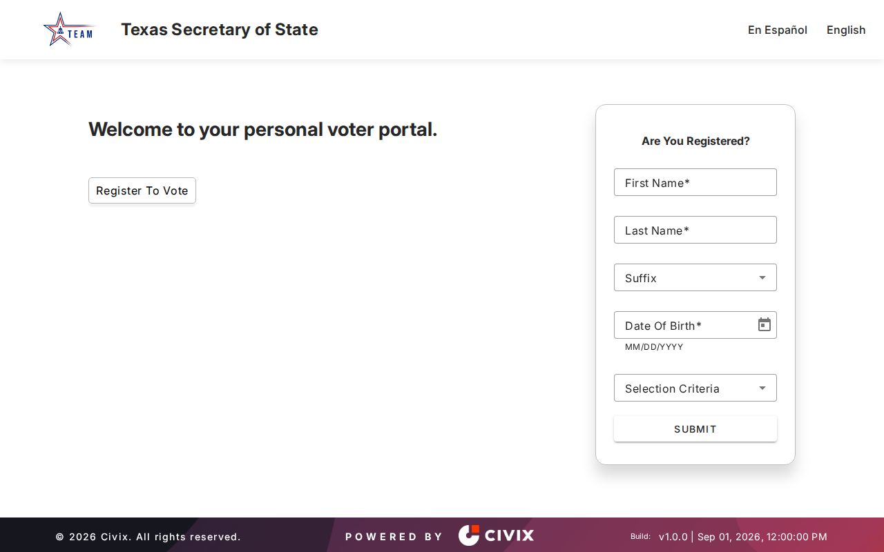 Hurst resident lookup Texas voter portal fields