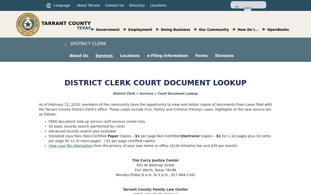 Hurst resident lookup Tarrant District Clerk court document access