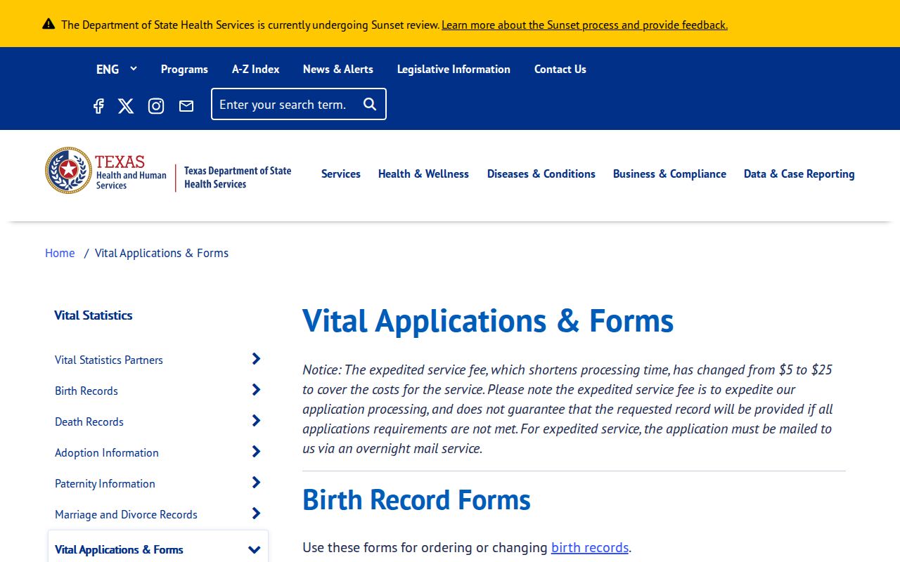 Hurst resident lookup Texas vital records forms