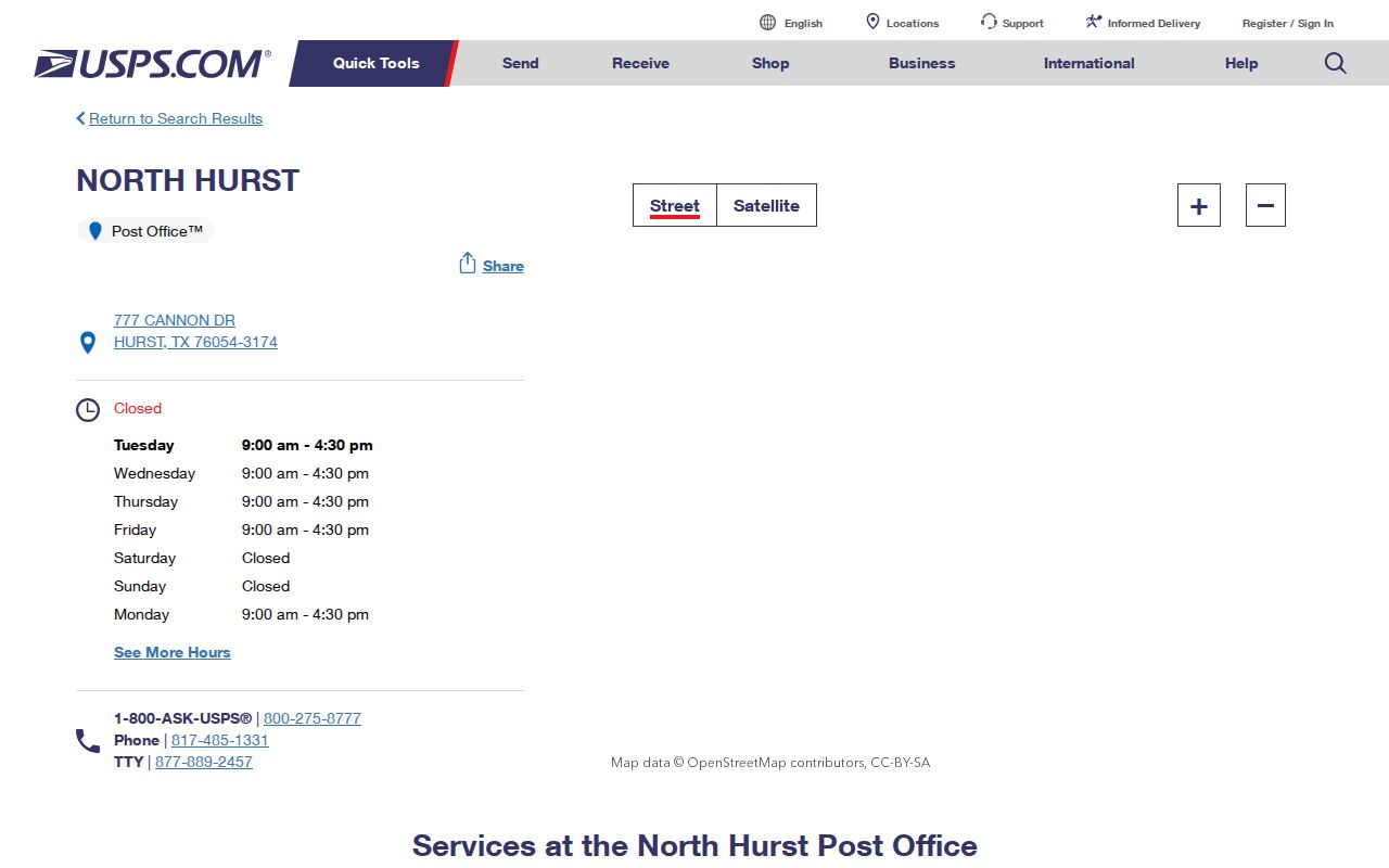 Hurst ZIP code directory USPS North Hurst delivery verification page